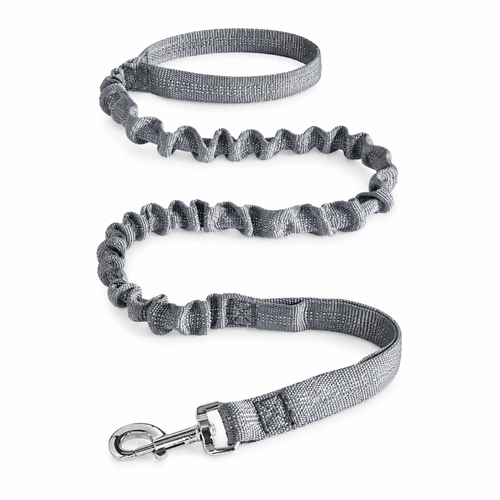 Laisse élastique 1,20 m gris anthracite avec mousqueton métal, vue complète